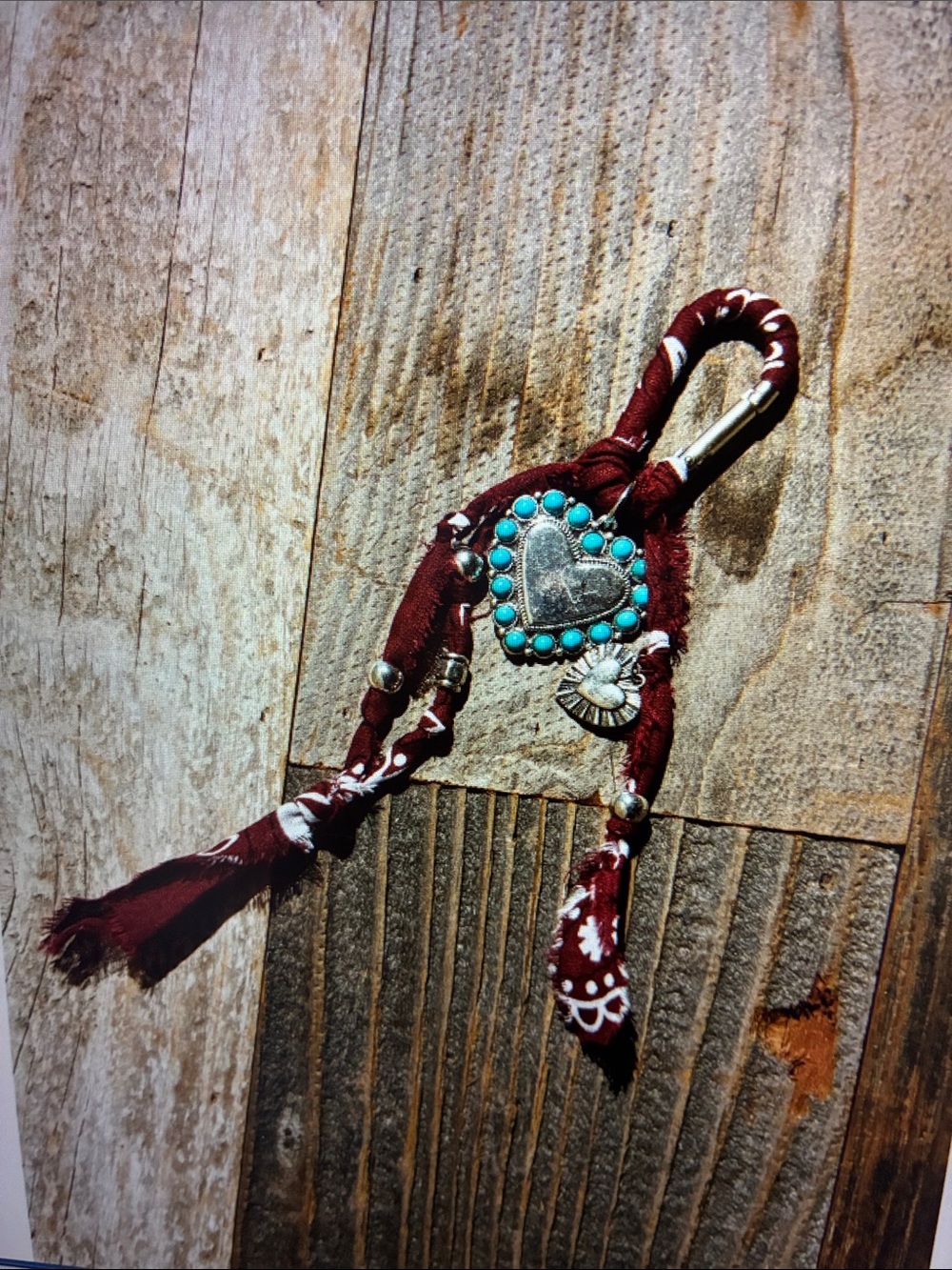 Boho Heart Turquoise Bandana Keychain